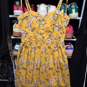 Hell Bunny Yellow Floral Dress. Size Medium